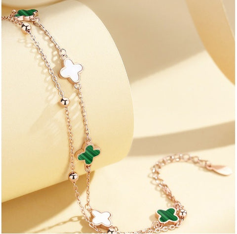 Bagley Malachite Clover Bracelet Women Hundred Wholesale S925 Sterling Silver Niche Design Double Layer Bracelet Rimantojewelry
