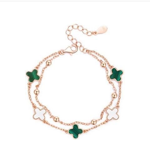 Bagley Malachite Clover Bracelet Women Hundred Wholesale S925 Sterling Silver Niche Design Double Layer Bracelet Rimantojewelry